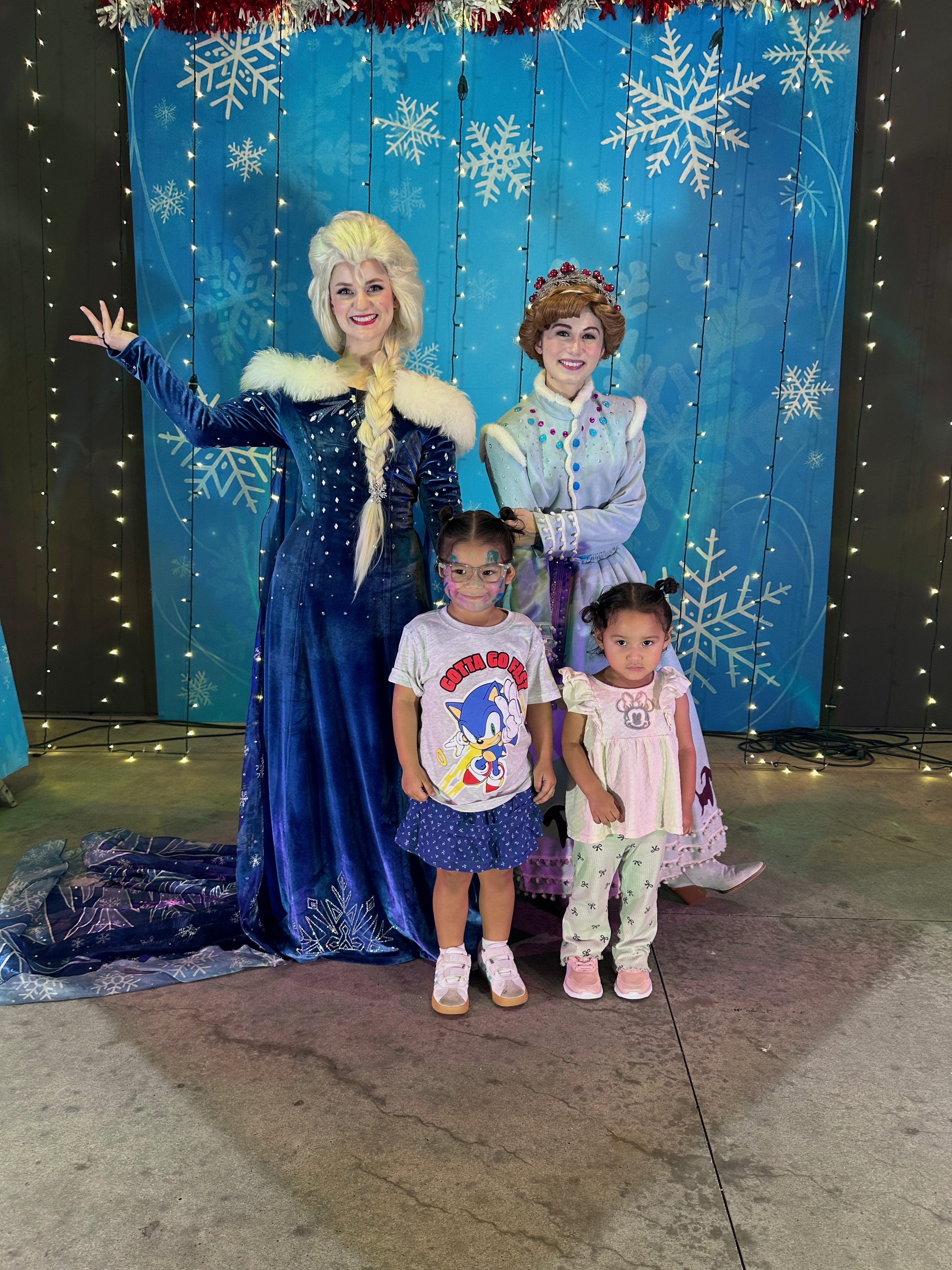 Nellie and her sister meeting Elsa and Anna from Frozen